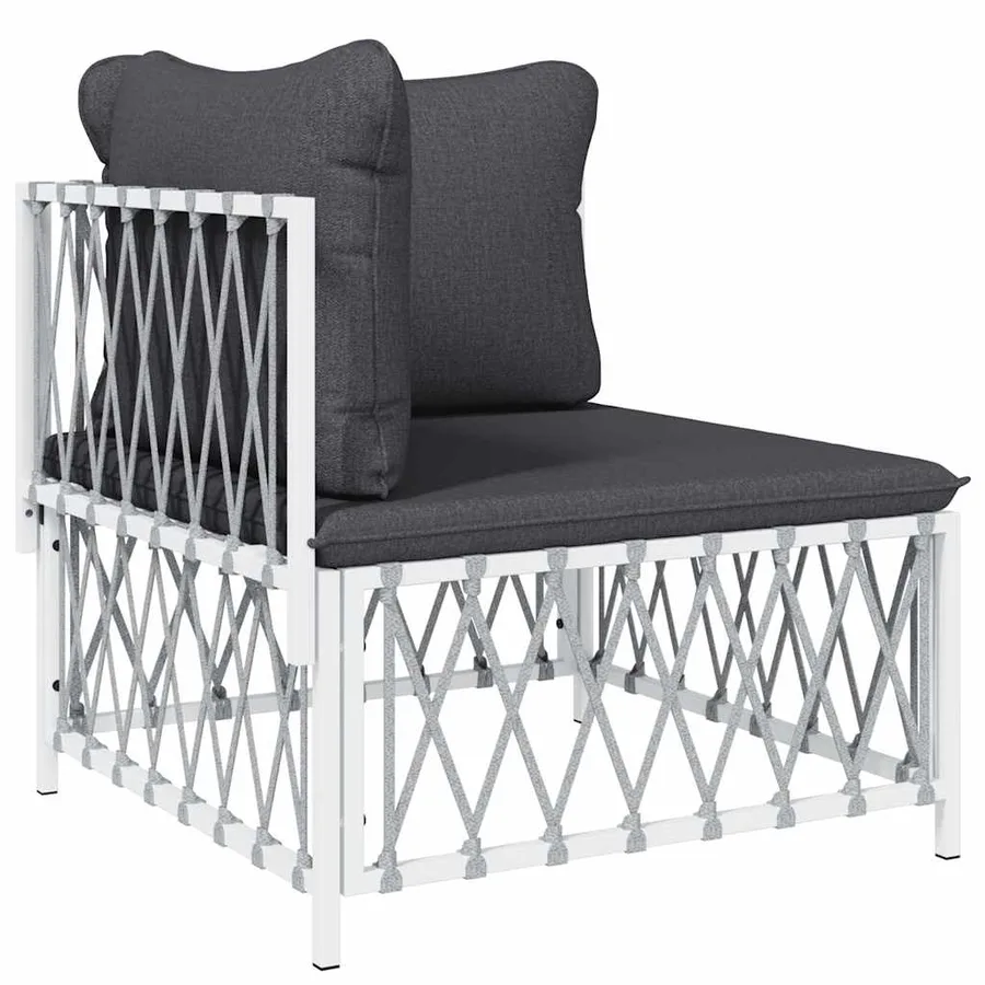 Canapé d'angle de jardin avec coussins blanc tissu tissé - 2