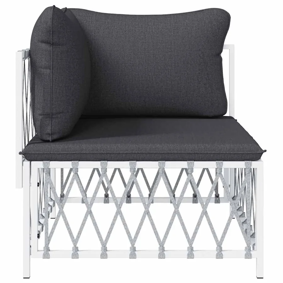 Canapé d'angle de jardin avec coussins blanc tissu tissé - 3