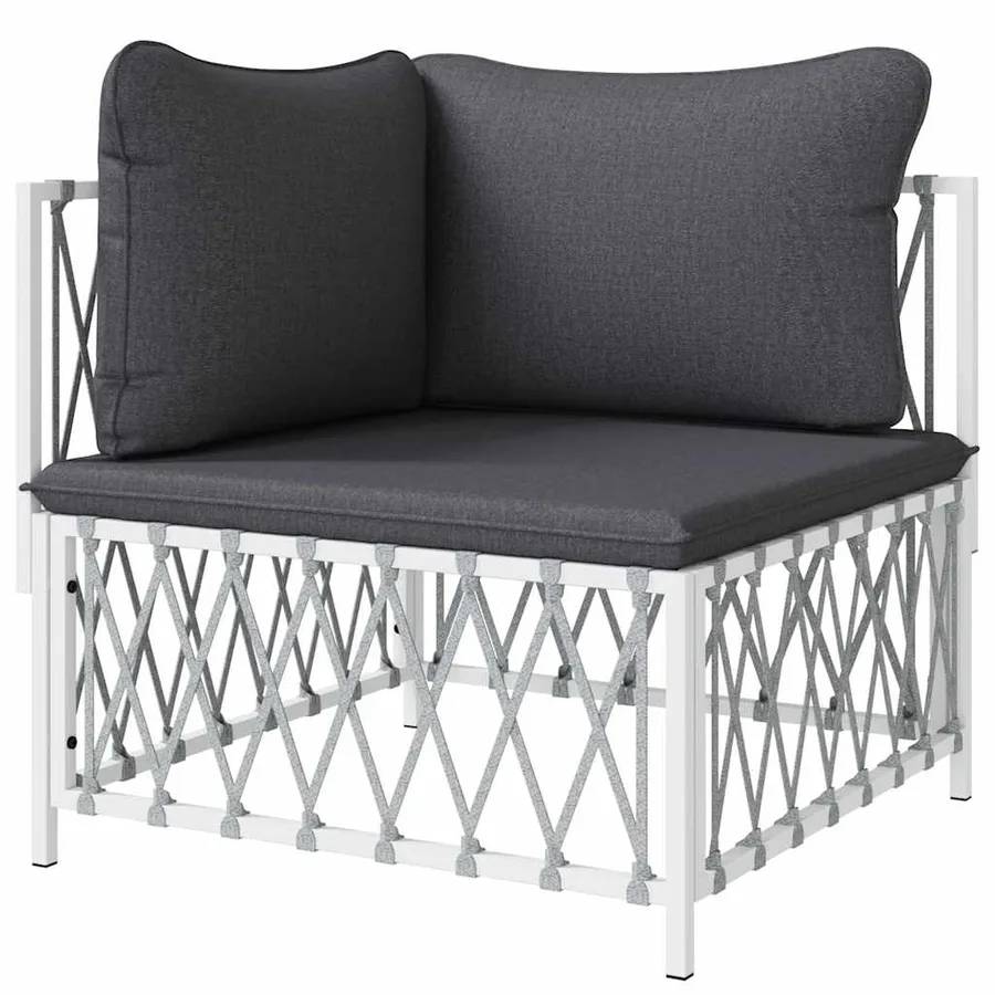 Canapé d'angle de jardin avec coussins blanc tissu tissé - 4