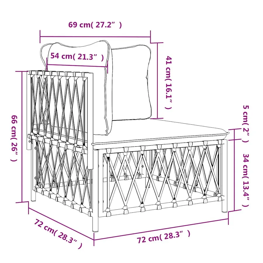 Canapé d'angle de jardin avec coussins blanc tissu tissé - 8