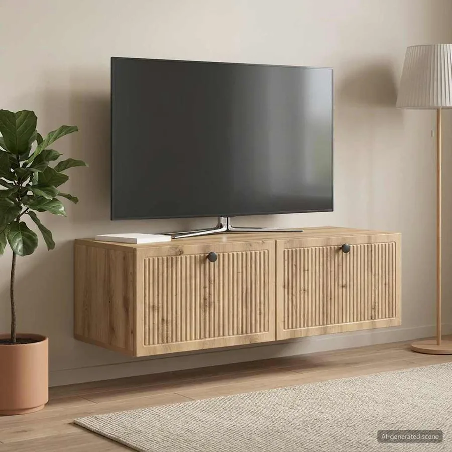 Meuble TV mural 98 x 41 x 30 cm Chêne artisanal - 4