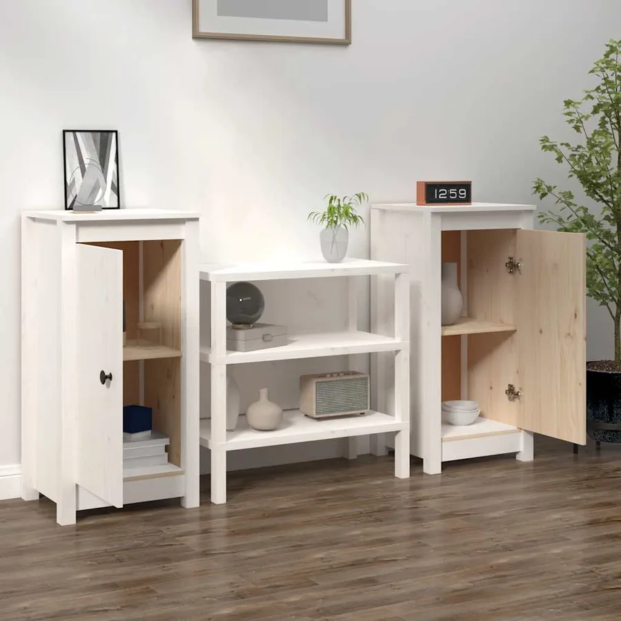 Buffets 2 pcs blanc 39x35x80 cm bois massif de pin - 3