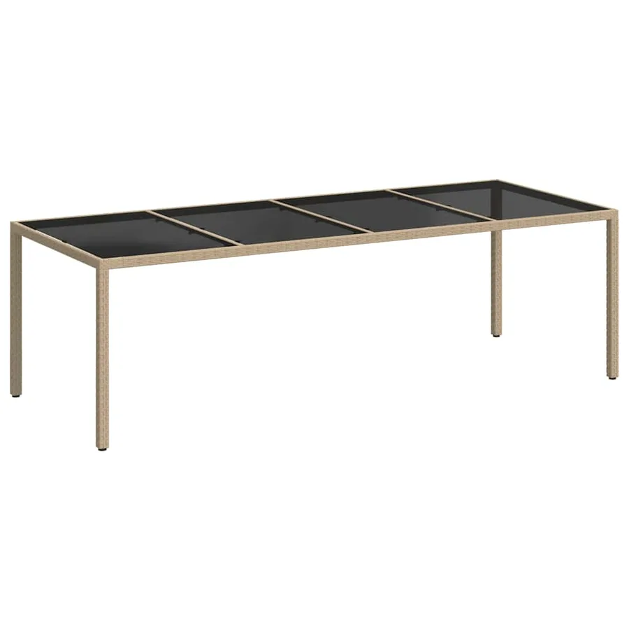 Table de jardin Beige 250x100x75 cm Verre trempé et poly rotin - 2
