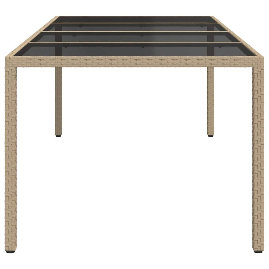 Table de jardin Beige 250x100x75 cm Verre trempé et poly rotin - 4