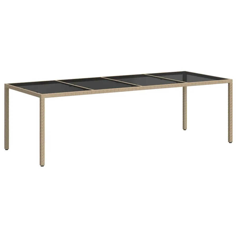 Table de jardin Beige 250x100x75 cm Verre trempé et poly rotin - 5
