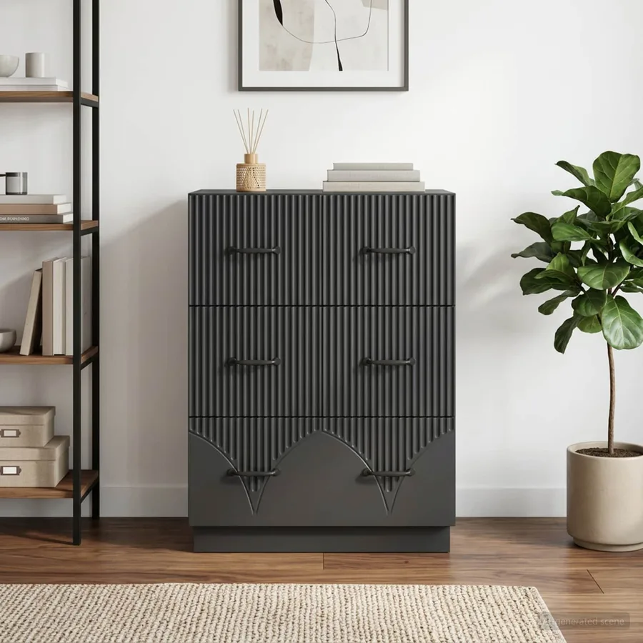 Armoire à tiroirs Noir 66 x 34,5 x 87 cm Bois d'ingénierie - 4