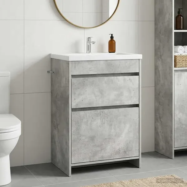 Meuble sous lavabo de salle de bain Gris béton