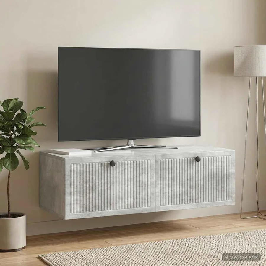 Meuble TV mural Gris béton 98 x 41 x 30 cm Bois d'ingénierie - 4