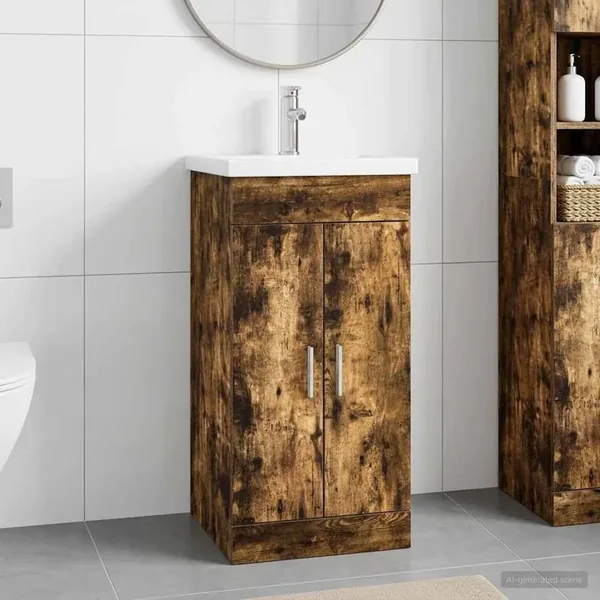 Meuble de salle de bain avec évier Chêne fumé 42 x 40 x 84,5 cm