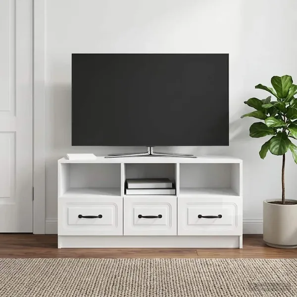 Meuble TV Blanc brillant 102 x 34,5 x 47 cm Bois d'ingénierie