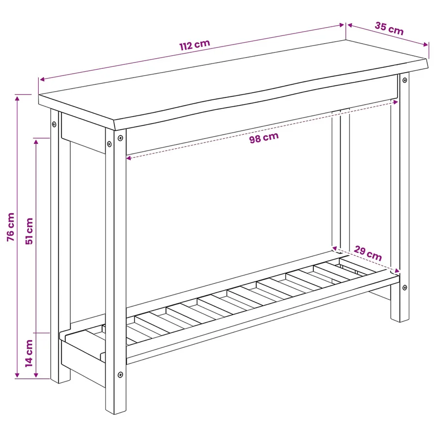 Table console EKAI Blanc 112 x 35 x 76 cm Bois de pin massif - 8
