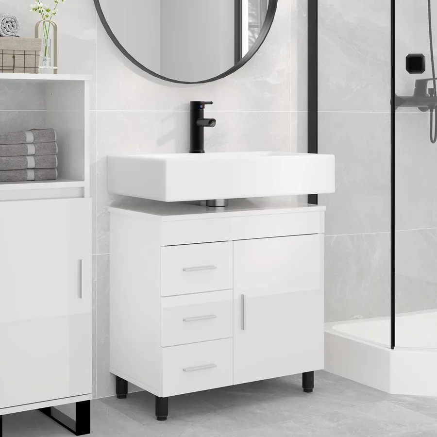 Unité de vanité de salle de bain Blanc brillant 60 x 35 x 60 cm