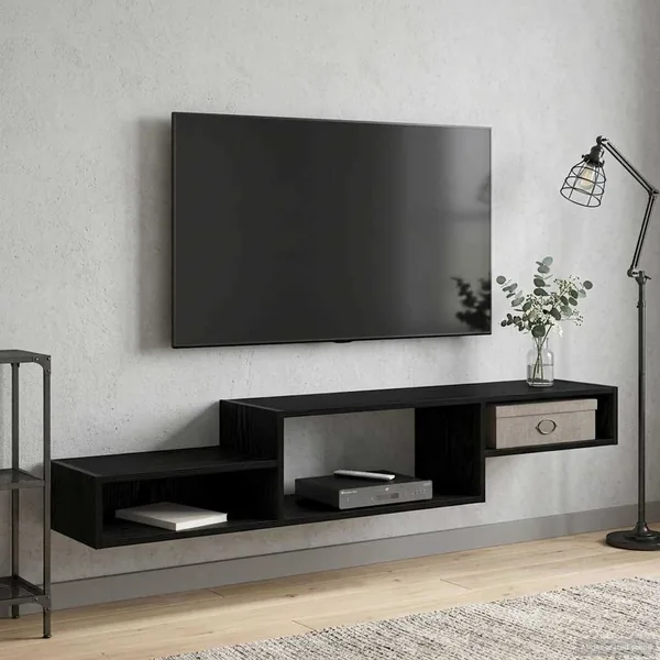 Meuble TV mural Montage mural Chêne noir 150 x 28 x 26 cm