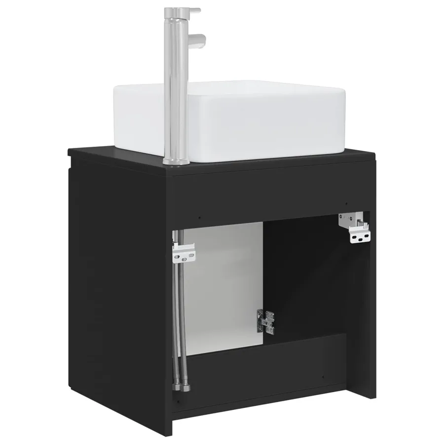 Vanité de lavabo mural Noir 53 x 35 x 63 cm Bois d'ingénierie - 5