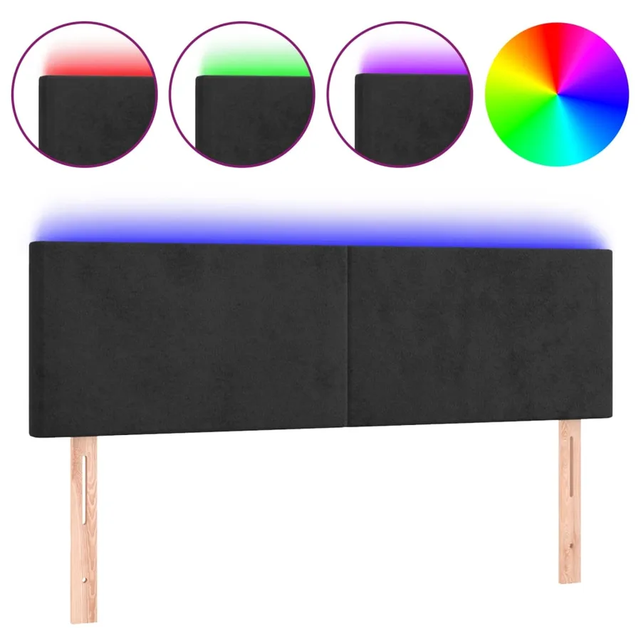 Tête de lit à LED Noir 144x5x78/88 cm Velours - 2