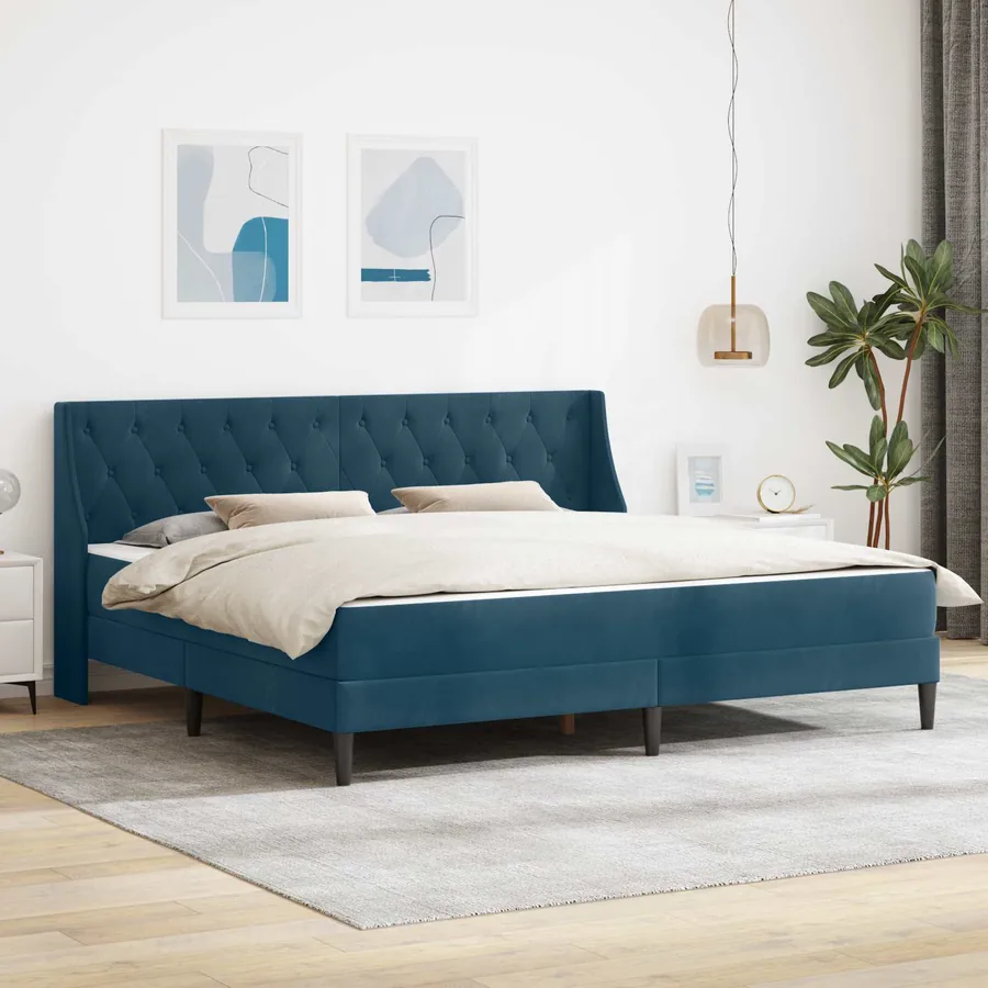 Cadre de lit avec matelas Bleu 200 x 200 cm Velours