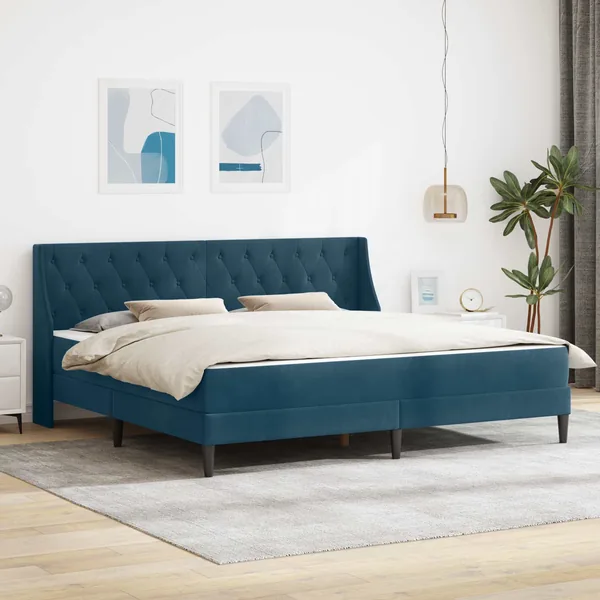 Cadre de lit avec matelas Bleu 200 x 200 cm Velours