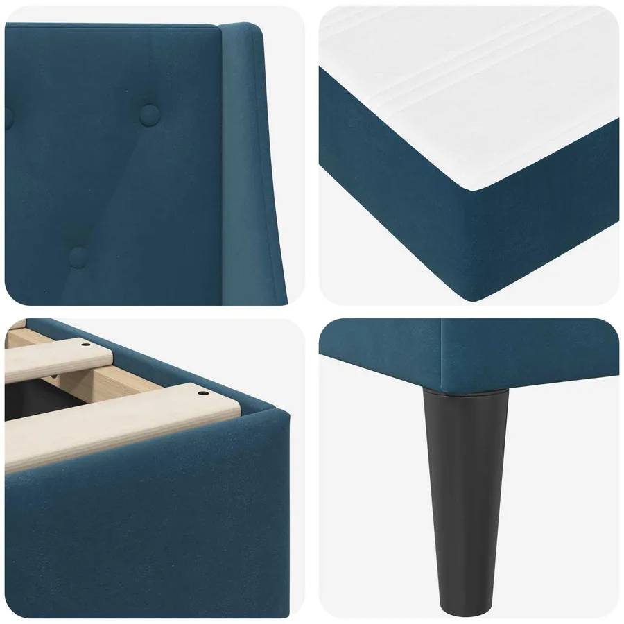 Cadre de lit avec matelas Bleu 200 x 200 cm Velours - 9