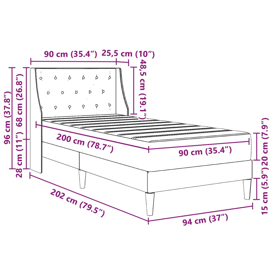 Cadre de lit avec matelas avec matelas Rose 90 x 200 cm Velours - 10