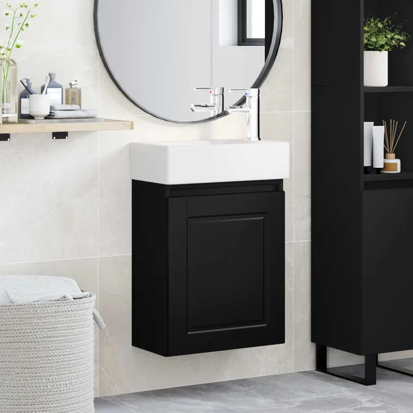 Meuble de salle de bain avec robinet Noir 45,5 x 22,5 x 84 cm