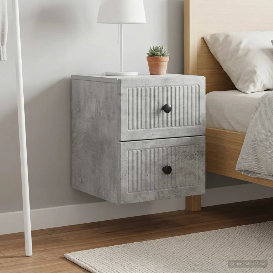 Cabinet de chevet mural 2 pcs Gris béton 33 x 34,5 x 40 cm - 4