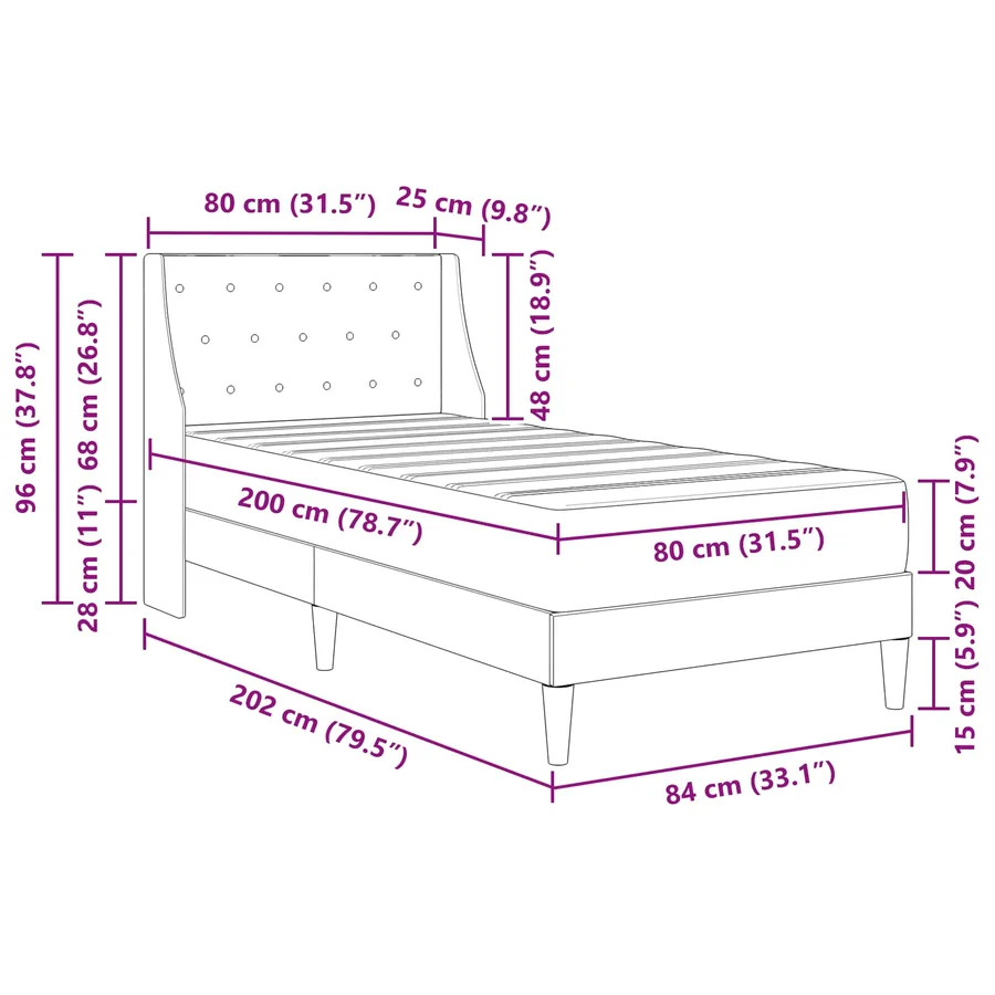 Cadre de lit avec matelas avec matelas Rose 80 x 200 cm Velours - 10