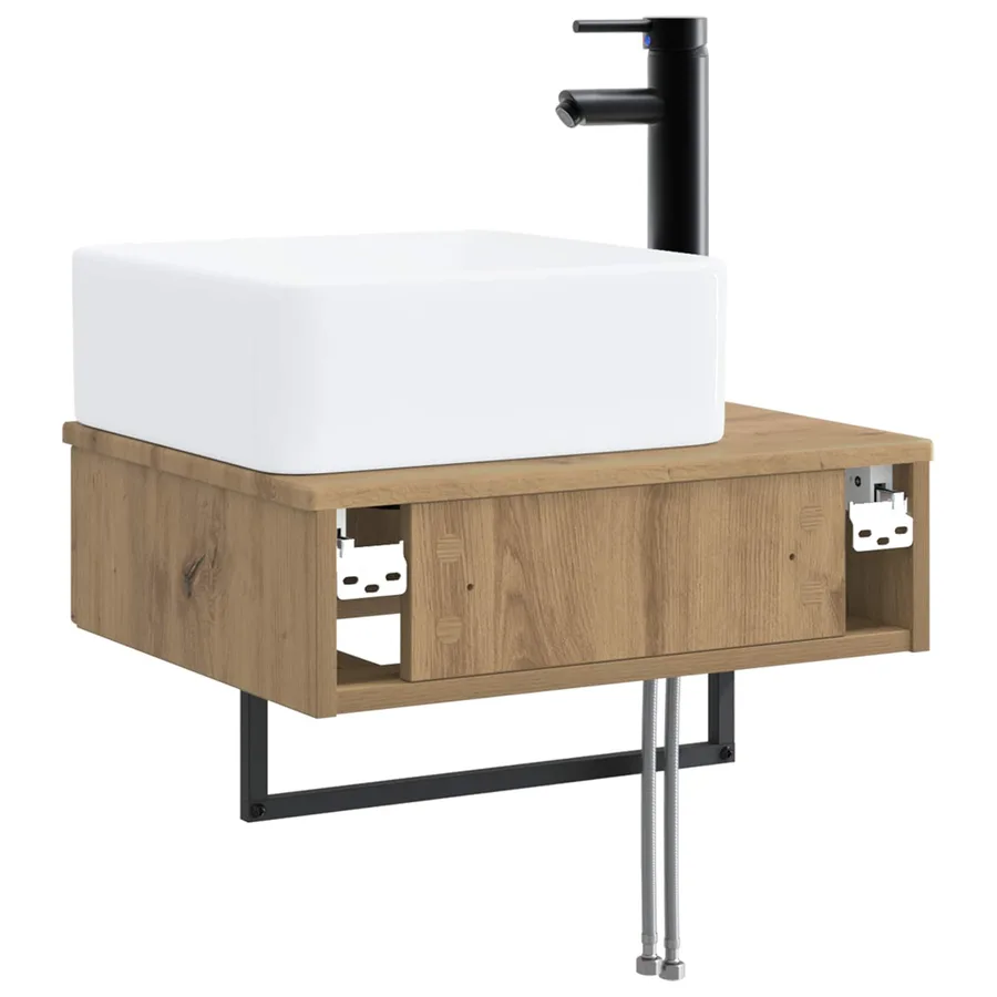 Basin de lavage mural Chêne artisanal 53 x 35 x 39 cm - 5