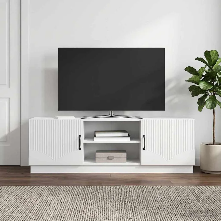 Meuble TV Blanc brillant 150 x 31 x 47 cm Bois d'ingénierie - 4