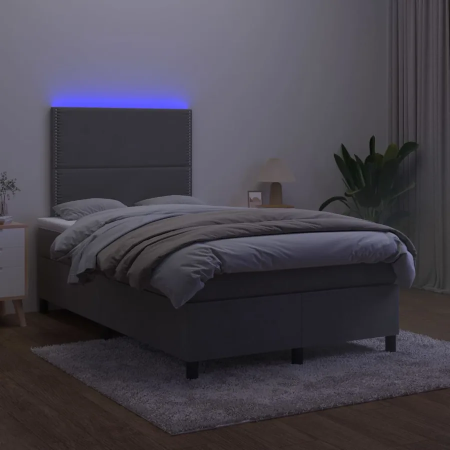 Sommier à lattes de lit matelas et LED Gris foncé 120x200 cm - 4
