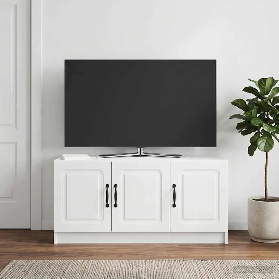Meuble TV Blanc brillant 99 x 34,5 x 47 cm Bois d'ingénierie