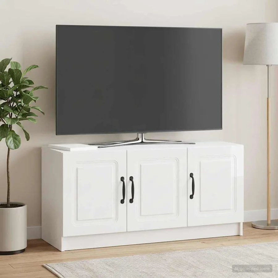 Meuble TV Blanc brillant 99 x 34,5 x 47 cm Bois d'ingénierie - 4
