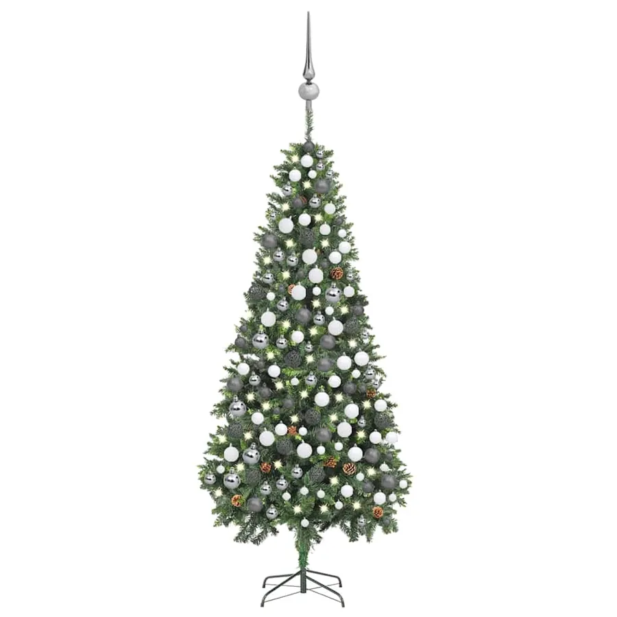 Arbre de Noël artificiel pré-éclairé/boules pommes de pin 210cm