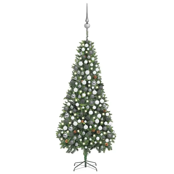 Arbre de Noël artificiel pré-éclairé/boules pommes de pin 210cm
