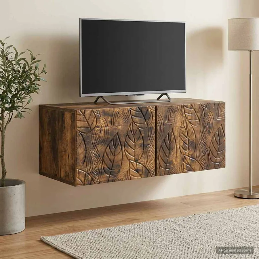 Meuble TV mural 98 x 31 cm Chêne fumé Bois d'ingénierie