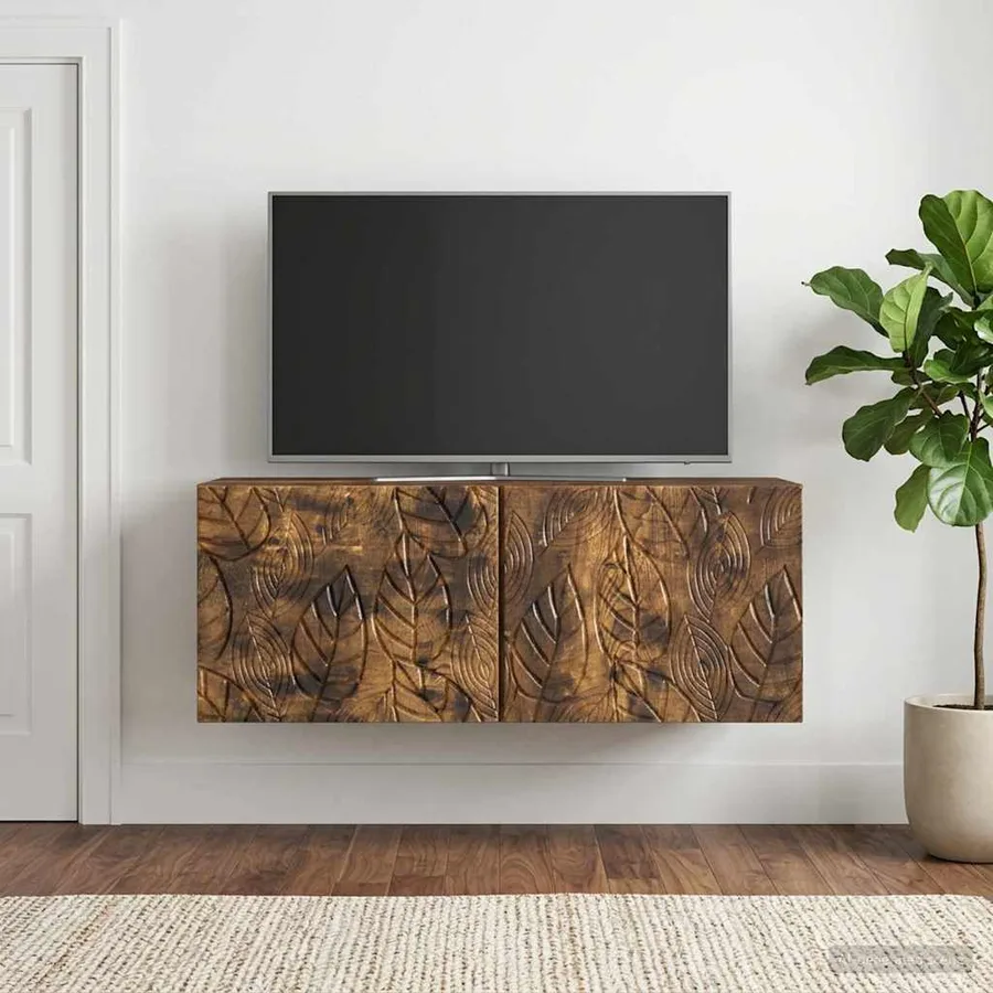Meuble TV mural 98 x 31 cm Chêne fumé Bois d'ingénierie - 3