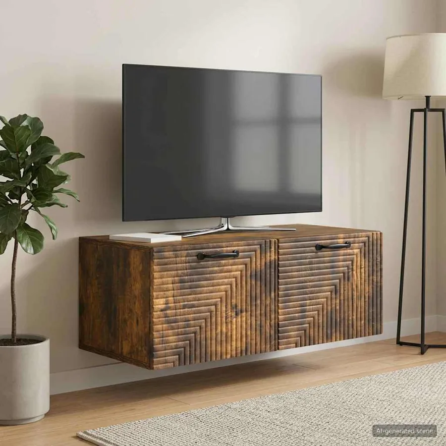 Meuble TV mural Chêne fumé 78,5 x 41 x 30 cm Bois d'ingénierie