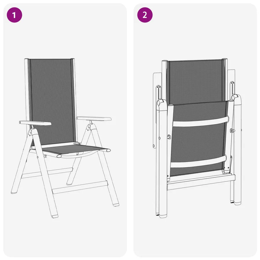Chaises de jardin inclinables 2 pcs Noir 58 x 73 x 111,5 cm - 10