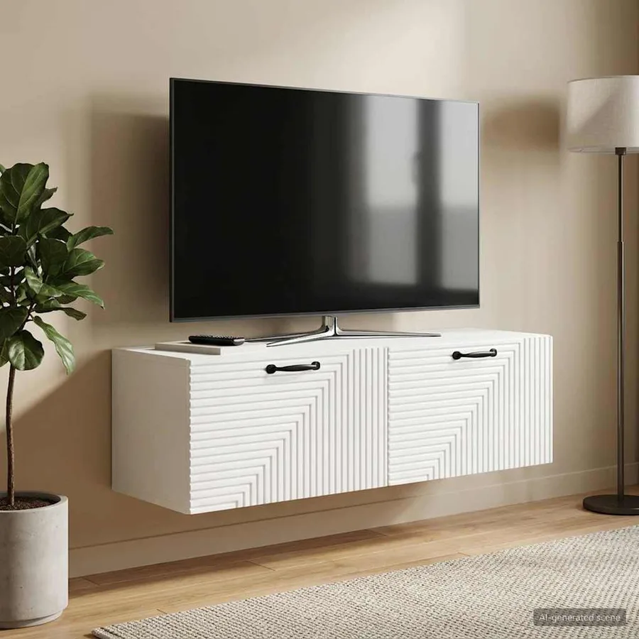Meuble TV mural Montage mural Blanc brillant 98 x 31 x 30 cm - 4