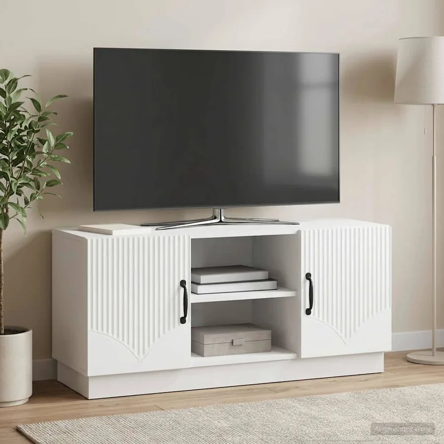 Meuble TV Blanc 102 x 34,5 x 47 cm Bois d'ingénierie - 4