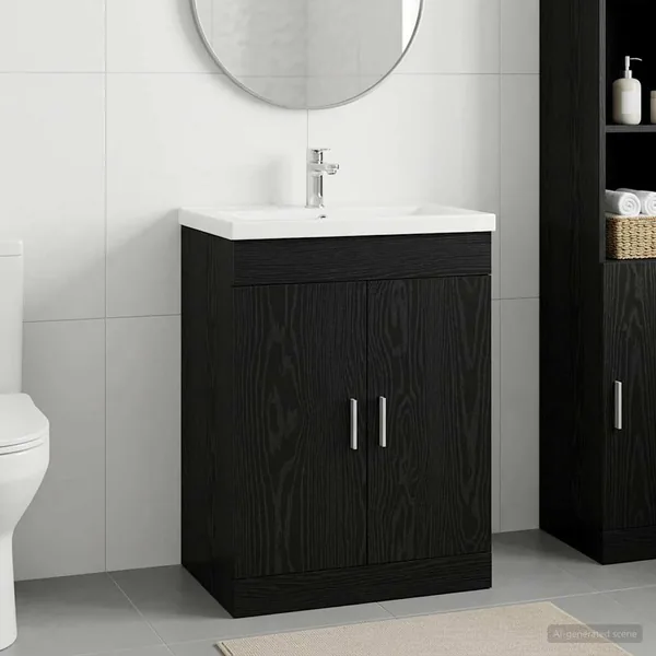 Meuble sous lavabo de salle de bain Chêne noir