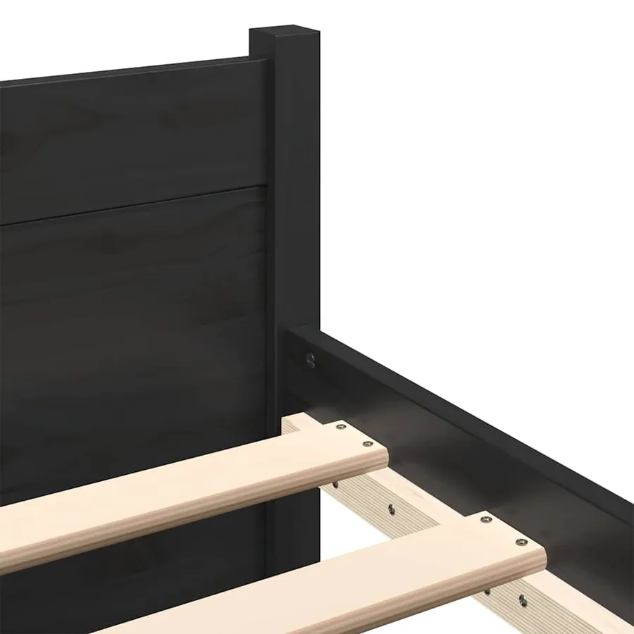 Cadre de lit sans matelas noir bois massif 140x190 cm - 6