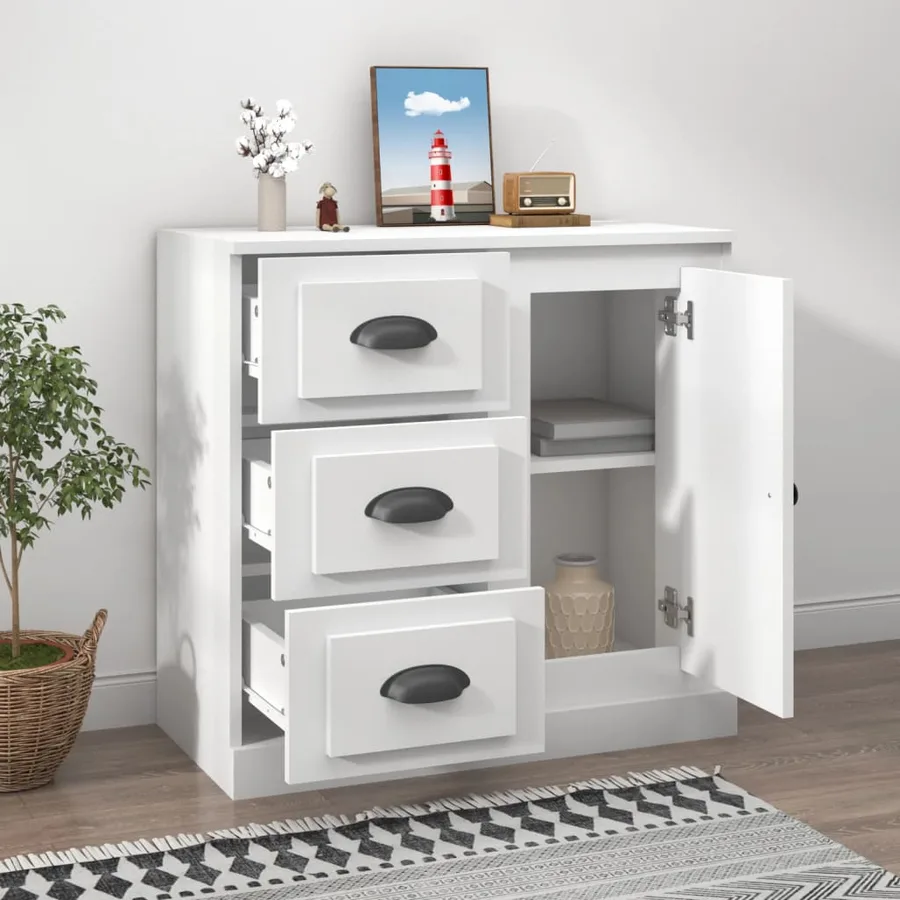 Buffet blanc 70x35,5x67,5 cm bois d'ingénierie - 3