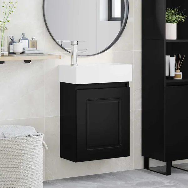 Meuble de salle de bain avec robinet Noir 45,5 x 22,5 x 84 cm