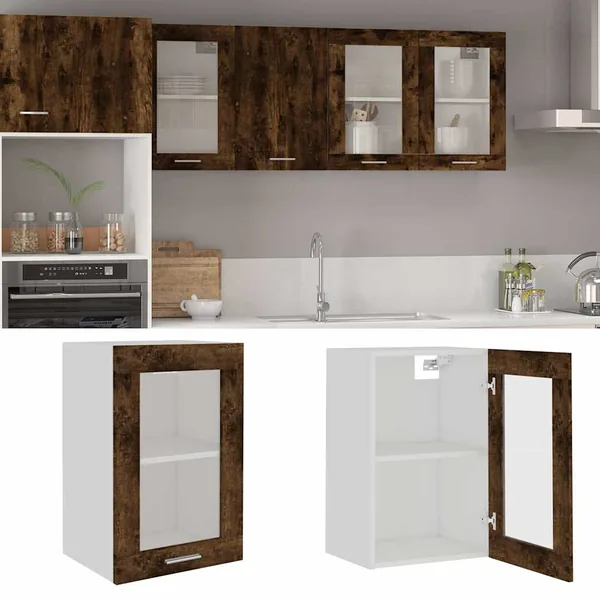 Vitrine suspendue "Lyon" Chêne fumé 40 x 31 x 60 cm Bois d'ingénierie