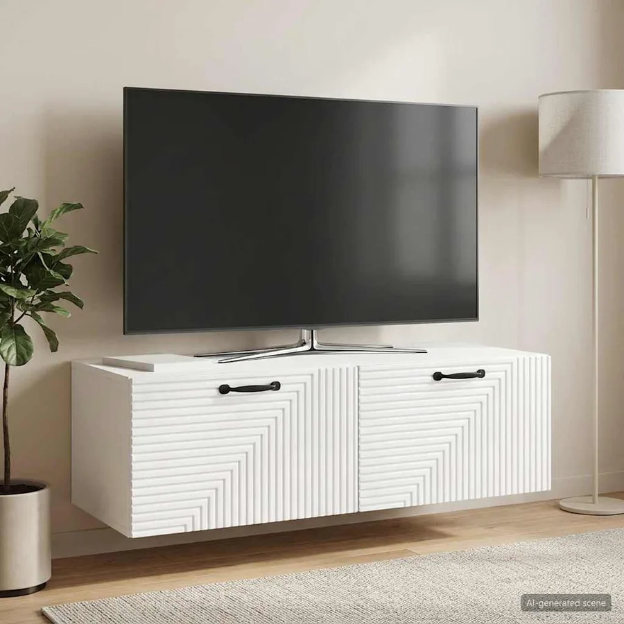 Meuble TV mural Montage mural Blanc brillant 98 x 41 x 30 cm - 4