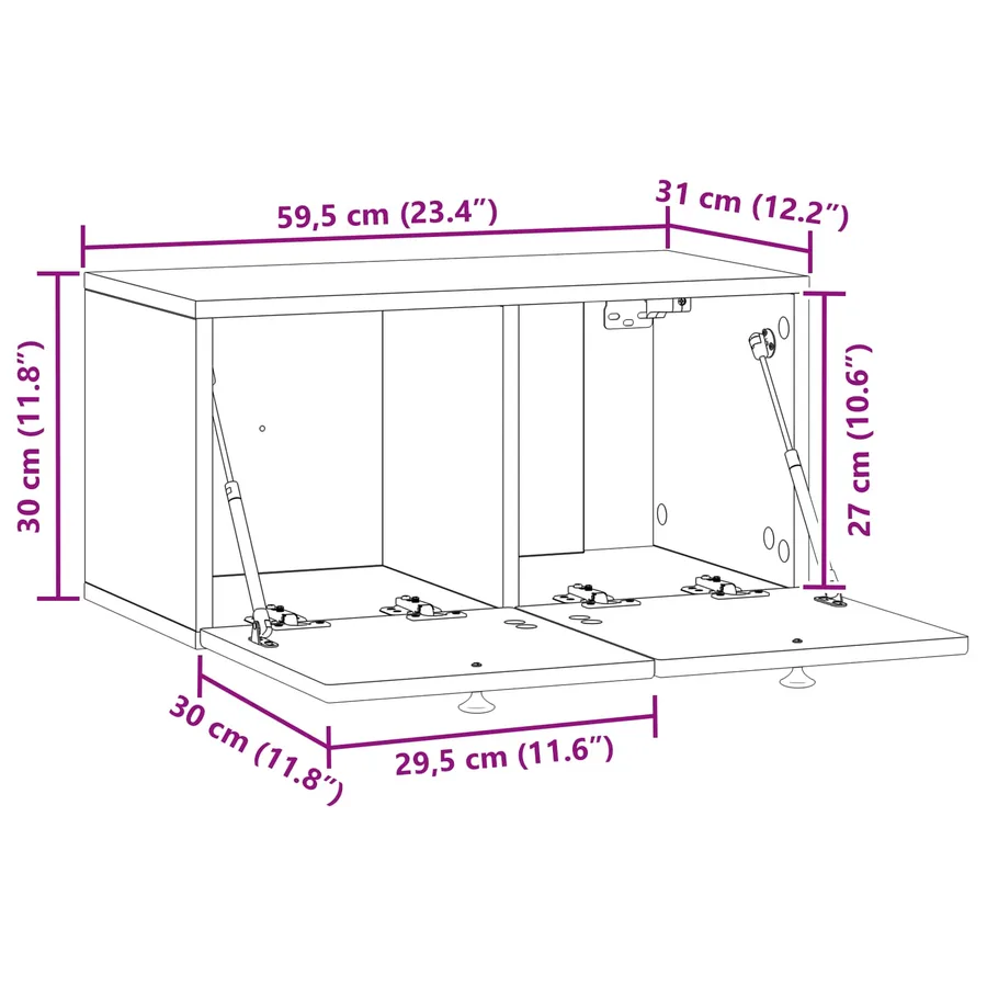 Meuble TV mural Chêne fumé 59,5 x 31 x 30 cm Bois d'ingénierie - 11