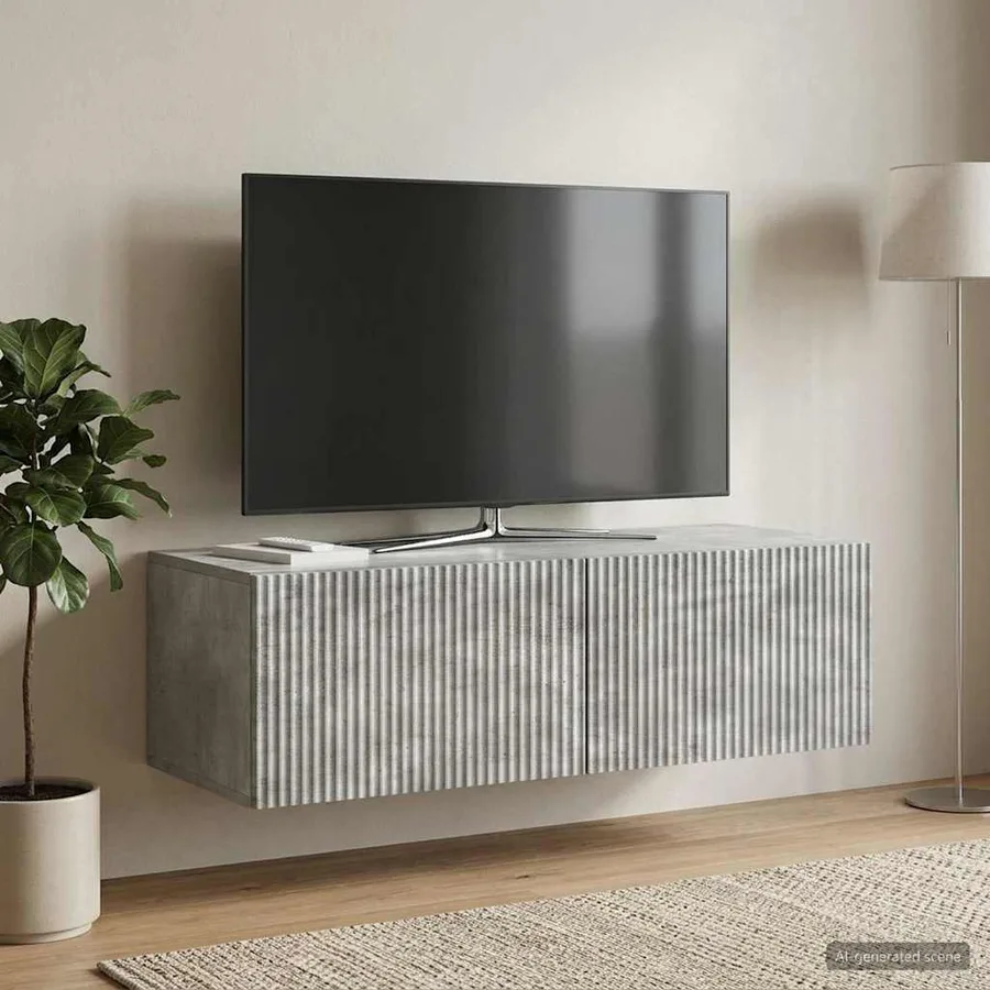 Meuble TV mural Gris béton 98 x 41 x 30 cm Bois d'ingénierie - 4