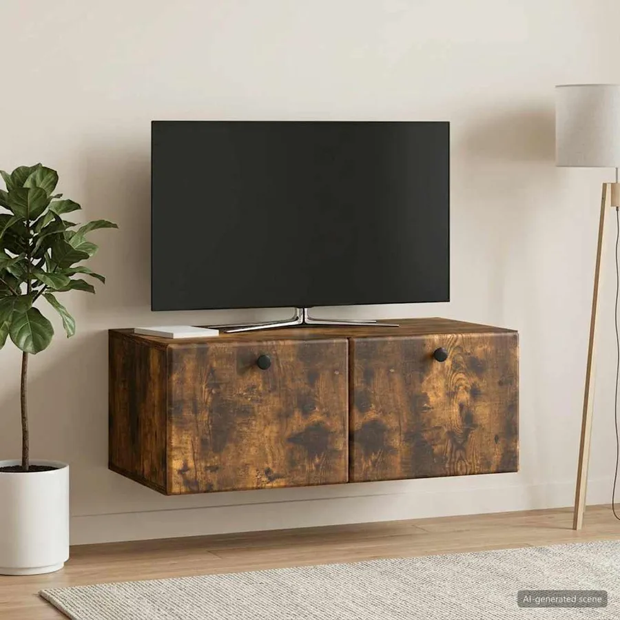 Meuble TV mural 78,5 x 41 x 30 cm Chêne fumé Bois d'ingénierie - 4