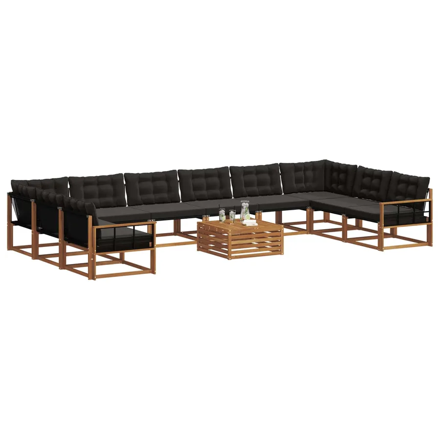Ensemble de canapés d'extérieur 11 pcs Naturel et Noir - 3