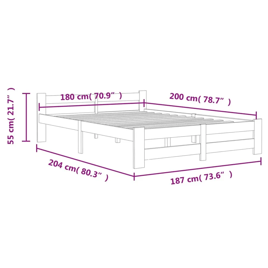 Cadre de lit sans matelas blanc bois massif de pin 180x200 cm - 6